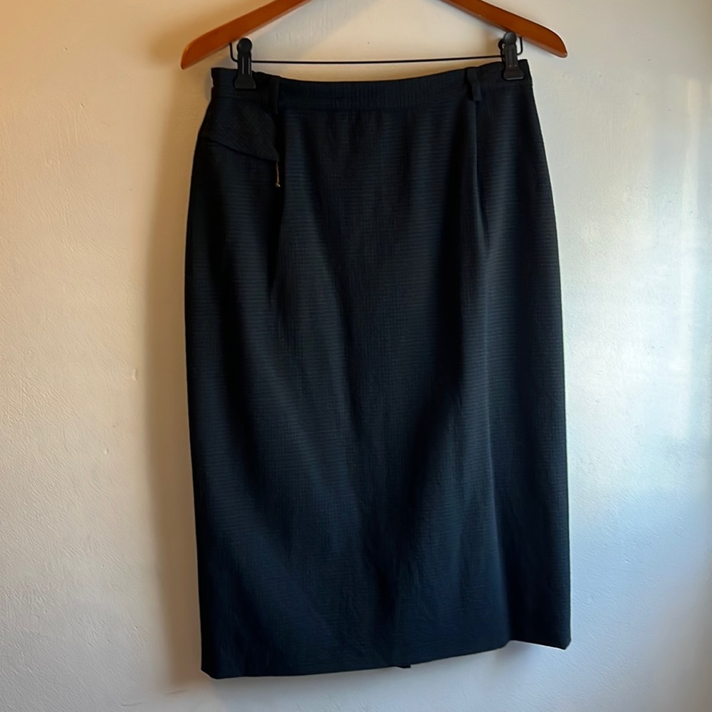 Vintage European wool blend pencil skirt, dark blue/green plaid size M